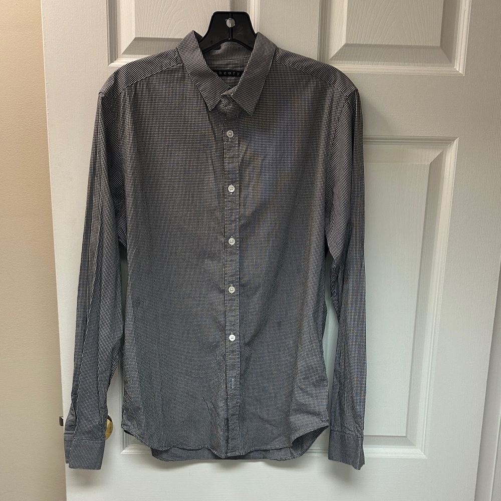 Theory Men's Black and White Checkered Shirt
